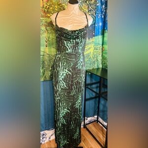 PrettyLittle Thing Green Animal-Print Slip Maxi Dress